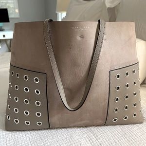 Tory Burch Suede Medium Tote Bag in French Gray